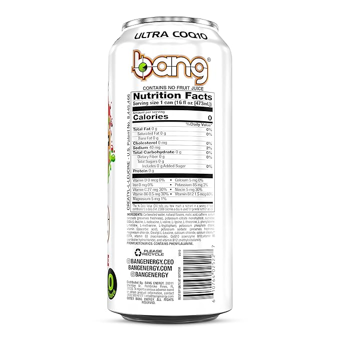 Bang Candy Apple Crisp Energy Drink, 0 Calories, Sugar Free, 16 Fl Oz (Pack of 12)