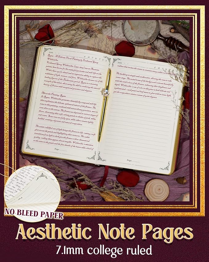 Thick Journal Notebook for Women & Girls, 360 Pages A5 Writing Journaling Notebook with Paintings, Women Journal for Writing, Vintage Journal with Gift Box & Pen for Women Gift Ideas (Claret)