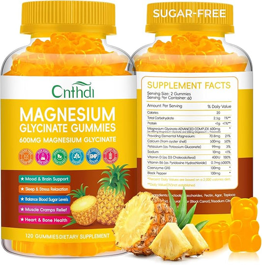 Magnesium Glycinate Gummies 600mg, Sugar Free Chewable Magnesium Gummies for Men & Women, Supports Evening Routine & Inner Balance, No Melatonin, Gluten Free, Non GMO, Vegan, 60 Days Supply
