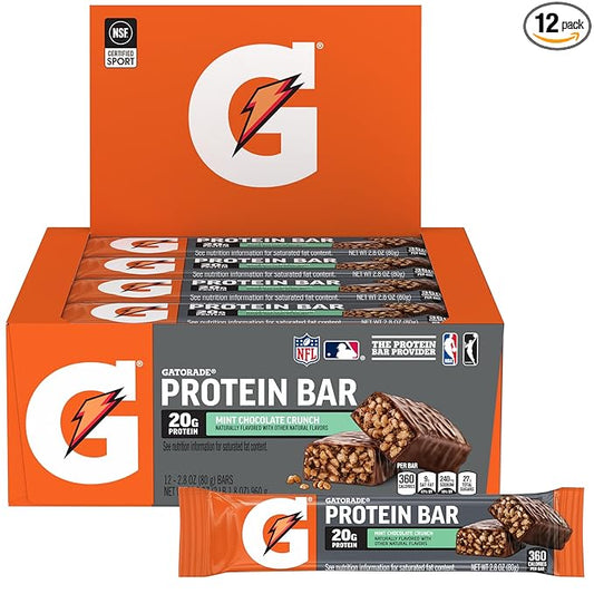 Gatorade Whey Protein Bars, Mint Chocolate Crunch, 2.8 oz bars (Pack of 12, 20g of protein per bar)