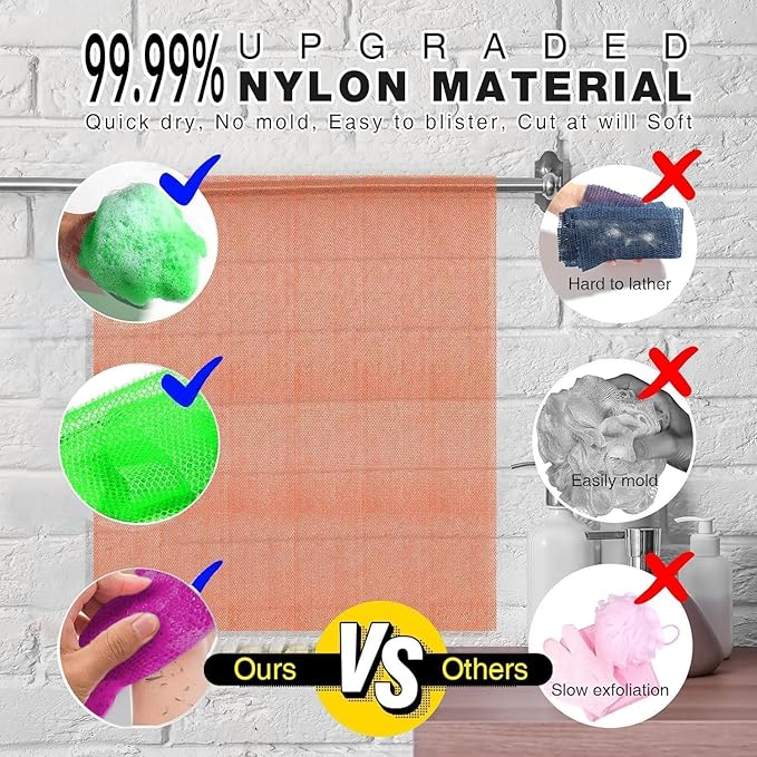 UJFQBH 3 Pieces African Bath Sponge African Net Long Net Bath Sponge Exfoliating Shower Body Scrubber Back Scrubber Skin Smoother,Great for Daily Use (Purple, Pink,Green)