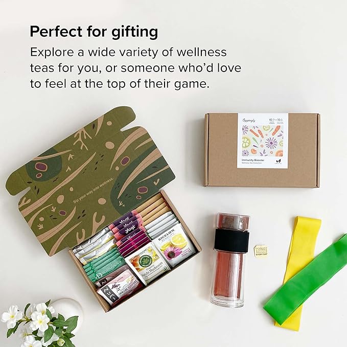 Sippingly Immune Support Tea Collection - 40 Tea Bags, 10 Immune-Supporting Flavors - Featuring Echinacea, Elderberry, Astragalus & Turmeric - All-Natural, Kosher, Gluten-Free - Ideal for Immune Health and Wellness Gifts