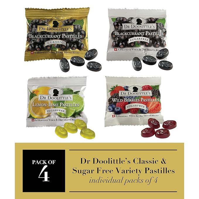 Dr. Doolittle's Soft Fruit Pastilles Sugar Free and Classic Variety Pack for Voice and Throat, .33 Ounce Travel Size Bag, Approximately 4 Pack
