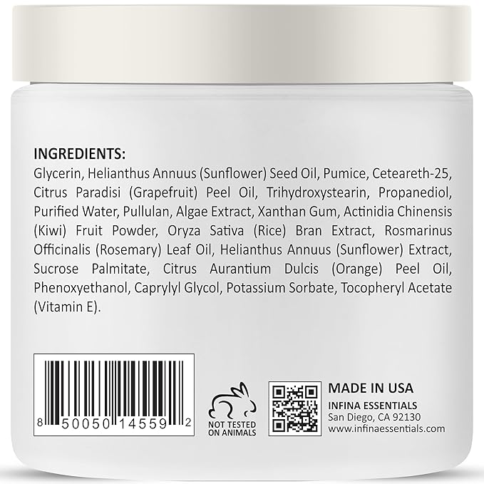 Exfoliating Body Scrub Polish 10 oz - Moisturizing & Hydrating Body Exfoliator with Kiwi & Rice Bran Extract – Gentle Cleansing Polish Scrub for Smooth & Nourished Skin by INFINA ESSENTIALS