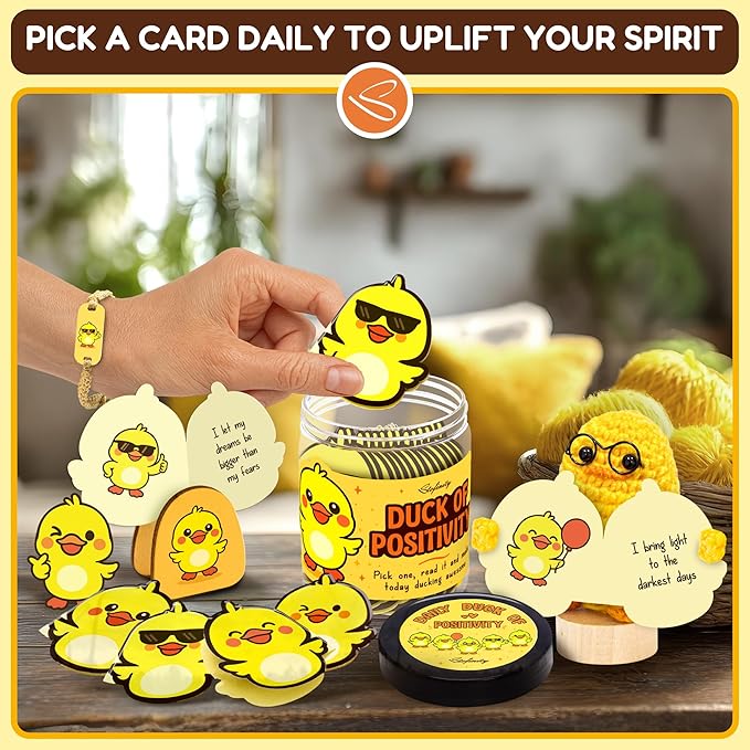 Positivity Duck Gifts For Duck Lovers Crochet - Daily Affirmation Cards, Funny Support Coworker Birthday Gifts For Women Unique, Cute Back To School Teen Girl Gift Trendy Stuff
