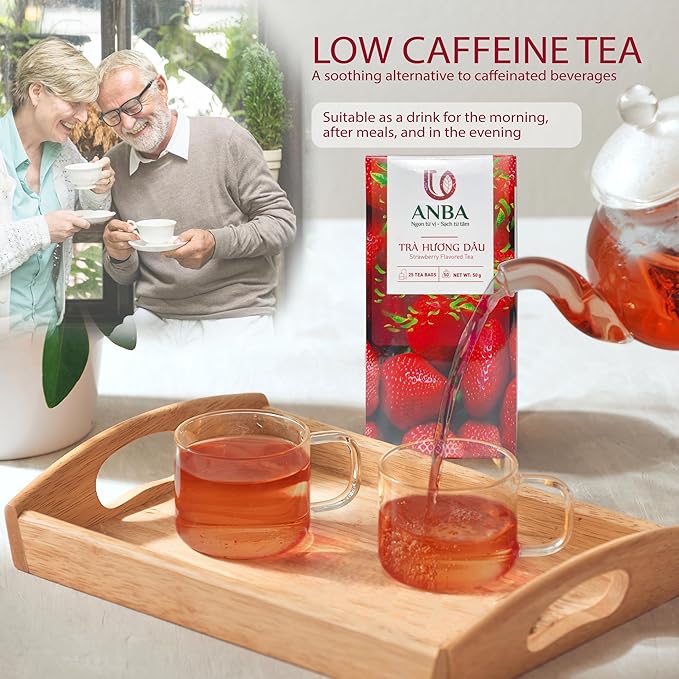 ANBA Black Tea Bags Strawberry Flavor, 25 Count | Sweet & Sour Notes Bold Taste | Naturally Caffeinated | Naturally Fermented | No Sugar Added | ISO HACCP Certified