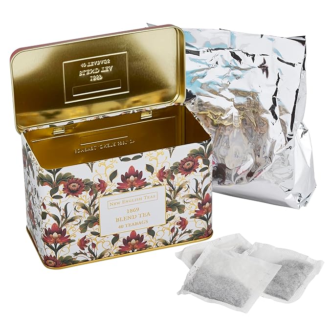 New English Teas Victorian Lotus Flower Tea Tin with 40 Traditional 1869 Blend Teabags, Inspired by Embroidery & Textile Designs