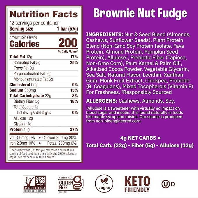 Munk Pack 15g Probiotic Keto Protein Bars - Low Sugar, High Protein -1g Sugar, 4g Net Carbs. Vegan + Plant Based Gut Health. Low Carb Healthy Snack Bar. Brownie Nut Fudge
