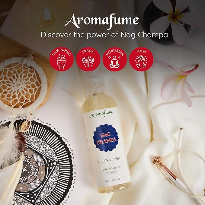 Nag Champa Natural Mist Spray by Aromafume | 100 ml / 3.3oz | Made with Sandalwood, Jasmine, Ylang Ylang & Champa flower extracts | Ideal for meditation and rituals | Non-alcoholic, non-toxic & vegan