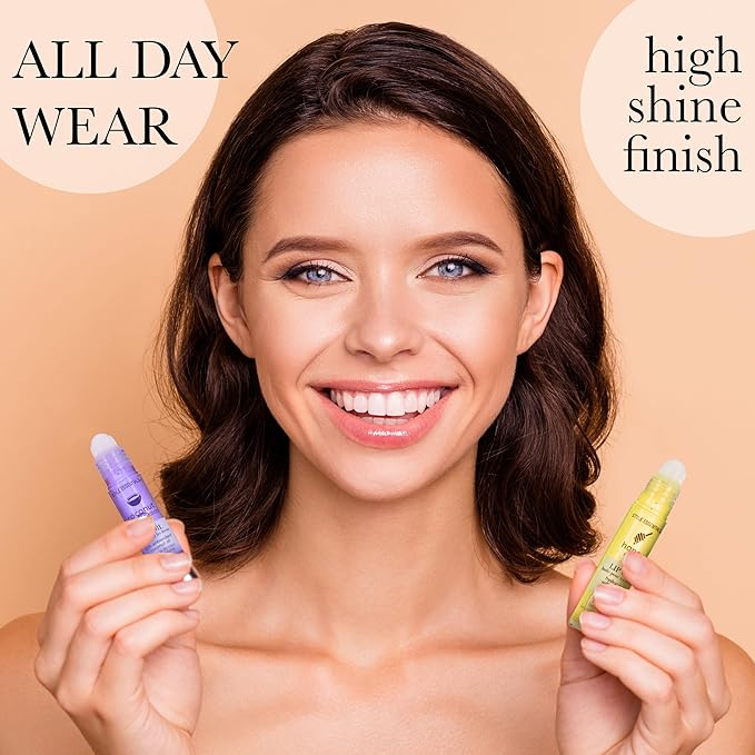 EXPRESSIONS 7pc Lip Oil Collection with Essential Oils - Hydrating Roll On Lip Oils Infused w/Natural Healing Essential Oils - Rollerball Lip Oils, Vitamin Enriched Lip Glow Oil Set