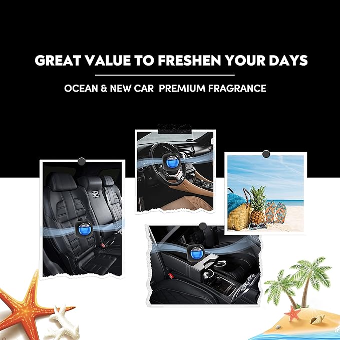 Car Air Freshener Vent Clips, 8 PK, 6 Ocean, 2 New Car Scent, Long Lasting Air Fresheners for Men & Women, Up to 240 Days, Odor Eliminator