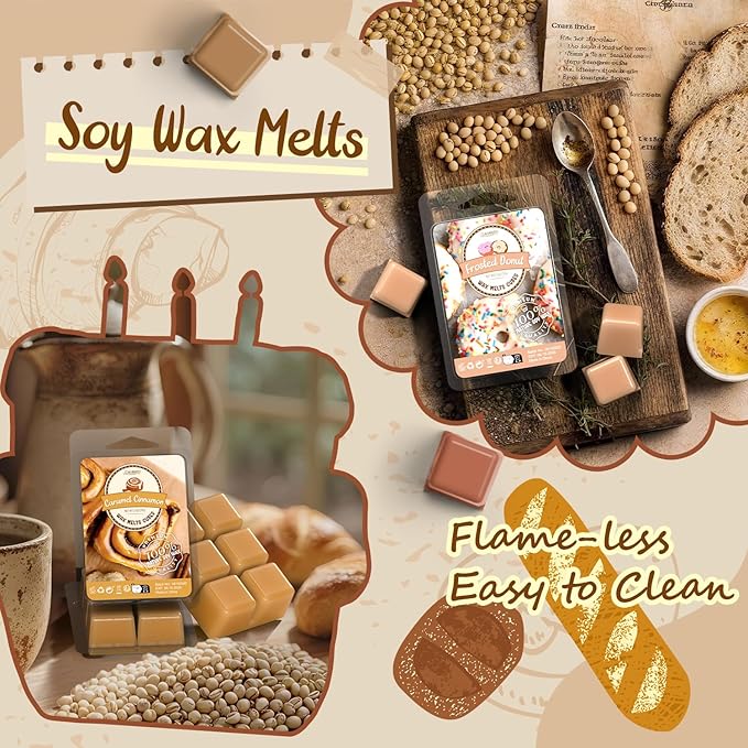 Bakery Scented Wax Melts, Sweet, Strong Scented Soy Wax Cubes/Tarts Variety Set - Apple Pie, Pumpkin Pie, Caramel Cinnamon, Chocolate Cookie, Donut, Vanilla Almond Biscuit, Roasted Coconut, Toffee