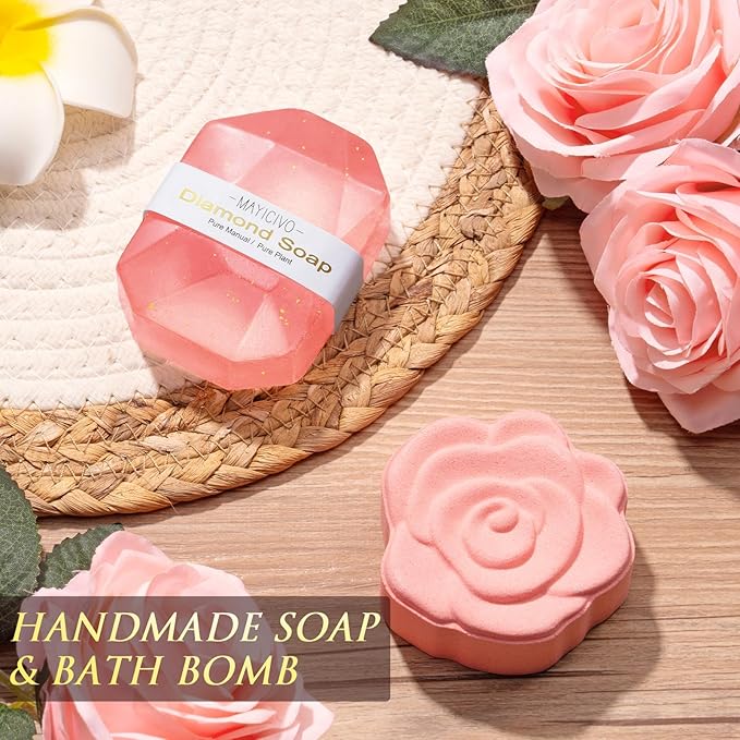 Birthday Gifts for Women Self Care Gift, Rose Spa Gift Baskets Bath Set Get Well Soon Care Package Christmas Mom Gifts for Women Sister Friend Wife Grandma Teacher Nurse w/ Blanket