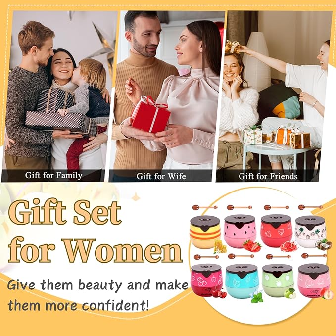 8PCS Bee Lip Balm Honey Pot - Lip Sleeping Mask - Lip Gloss for Women - Lip Mask Overnight Gift Set - Tinted Lip Balm - Easter Gifts - Honey,Cherry,Strawberry,Apple Lime,Watermelon,Mint,Coconut,Peach