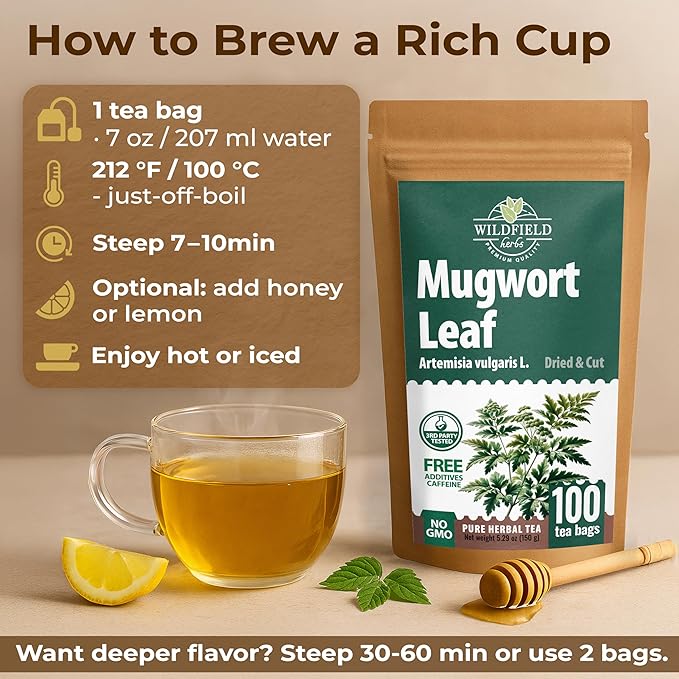 100 Bags Dried Mugwort Tea Mugwort Herb Dried Tea (Dried Artemisia Vulgaris Herb) - 100 Count 1.5g Bags Artemisa
