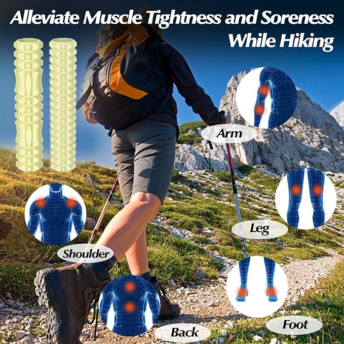 Trekking Poles Massage Roller for Hiking – Ultra Light Muscle Recovery Tool for Hikers & Backpackers – Fits Most Hiking Poles with Removable Sections – Portable, Durable & Easy to Use (2 Pcs)
