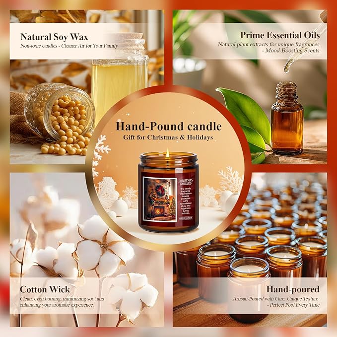 Christmas Candles | Christmas Wishes Scented Candle, Holiday Soy Wax Candles for Home Scented,Aromatherapy Gifts for Women and Men, Cozy Winter Candle for Home Decor, 7 oz