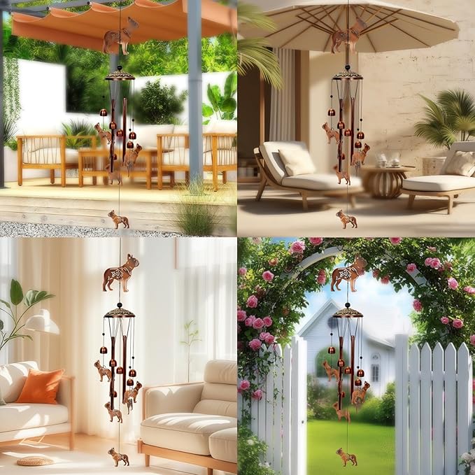 Copper Tone Animal Wind Chimes for Outdoors/Indoors - Dog Designs - Garden, Patio, Yard, Home Decor, for Women, Men, Mom, Birthday, Memorial, Housewarming (Dog)