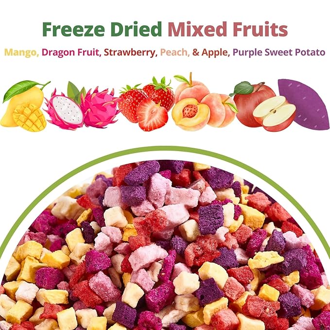 Freeze Dried Mixed Fruit Snacks - 4.23oz(120g) Crunchy Dried Fruit Mix with Strawberry, Dragon Fruit, Purple Sweet Potato, Mango, Peach, & Apple, Natural Healthy Dehydrated Fruits Snacks