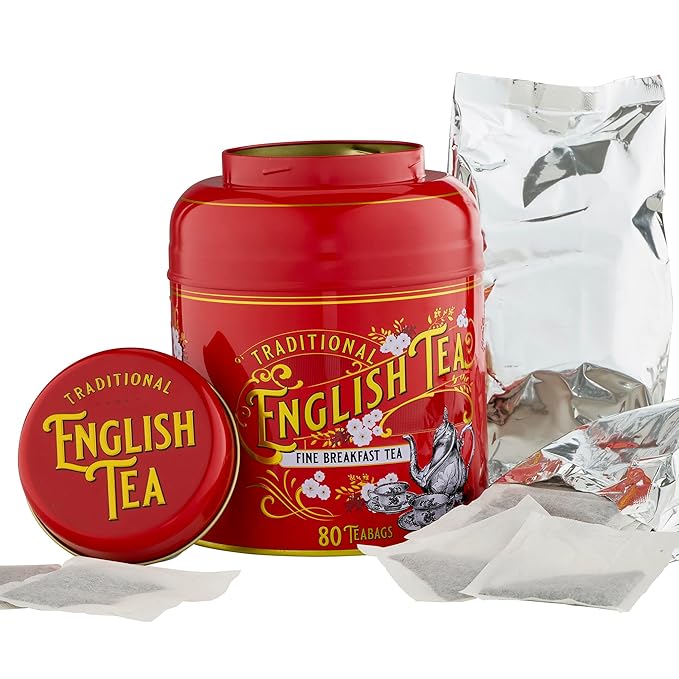 New English Teas Vintage Victorian Tea Caddy with 80 English Teabags (Red)