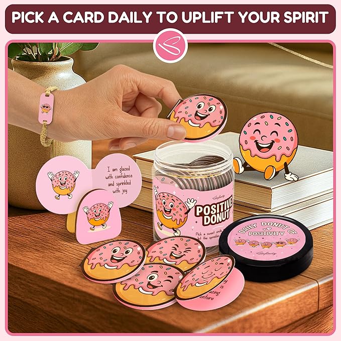 Emotional Support Donut Jar - Funny Affirmation Cards For Teen Girl Gifts Trendy Stuff, Cute Teachers Back To School Gifts, Motivational Cards Mini Christmas Gift For Coworker, Friend