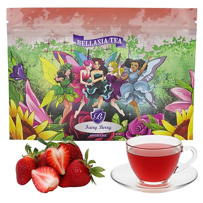 Bellasia Tea Fairy Berry for Kids Using Real Strawberry Pieces- Caffeine Free Herbal Tea Blend with Real Ingredient & Balanced Flavor- Add Loose Leaf Tea to Your Child’s Routine for Fun & Tasty Drink