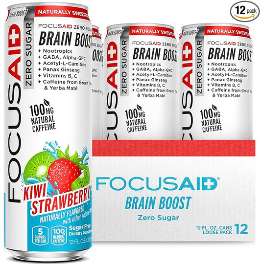 FOCUSAID ZERO SUGAR Nootropics Blend, Alpha-GPC, GABA, 100mg Natural Caffeine from Green Tea, Yerba Mate, Vitamin B-Complex, Keto-Friendly, No Artificial Sweeteners, 12 Fl Oz (Pack of 12)