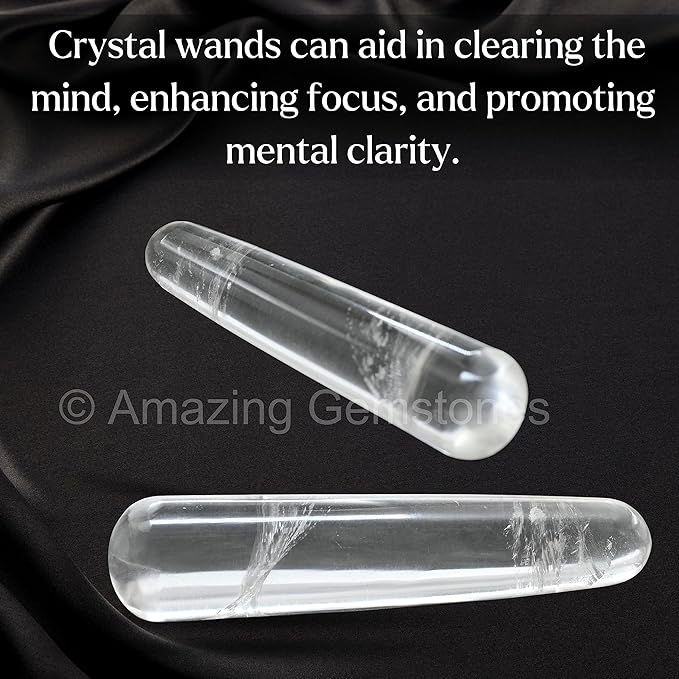 Amazing Gemstone Clear Quartz Crystal Wand Massage Stick - Pelvic Wand Gua Sha for Adults - Crystals and Healing Stones Massage Wands for Adults Gifts (Smooth)