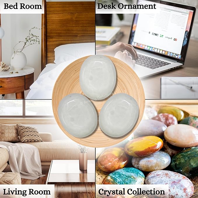 Amazing Gemstone Snow Quartz Crystals and Healing Stones - Large Palm Stone Crystals Piedra - Crystal for Good Luck, Balanced Positive Energy, Meditation - Unique Stocking Stuffers, Gifts for Women