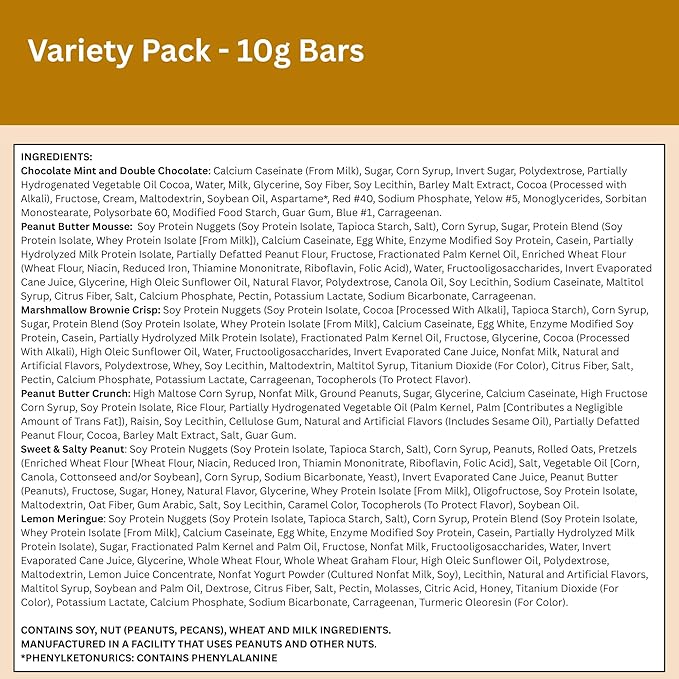 Nutmeg State Nutrition High Protein Bars, 7 Servings Per Box (1 Box (7 Servings), Variety 10g (Chocolate Mint, Lemon Meringue, Marshmallow Brownie Crisp, Peanut Butter Crunch, Peanut Butter Mousse, Sweet and Salty Peanut))
