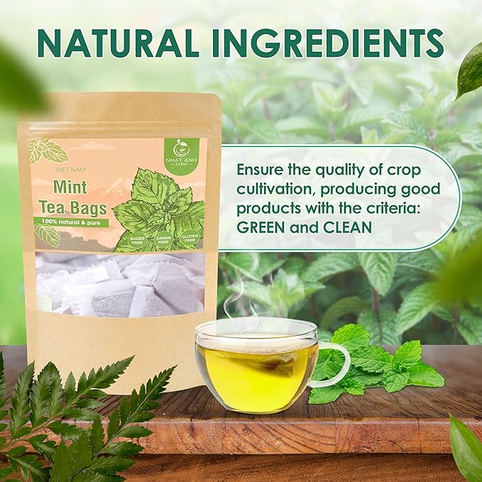 NHAT ANH FARM - Premium Peppermint Tea Bags, 40 Peppermint Tea Bags, 100% Natural Dried Mint Leaves, Naturally Sweet Herbal Tea, Sugar-Free, Caffeine-Free, No Additives.