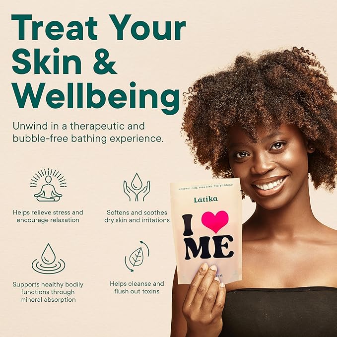 Latika Soak Set of 3 - I Heart Me Bath Soaks with Oats, Milk & Honey for Self-Love & Self-Care – for Relaxation, Muscle Recovery & Skin Nourishment – Stress Relief Soaking Salts