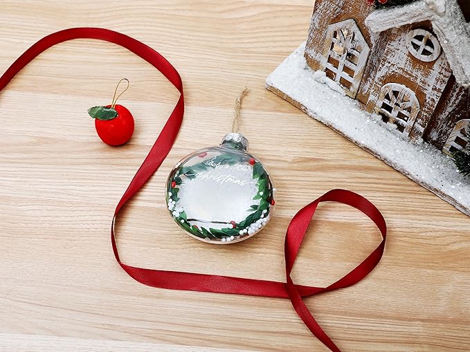 Stylor Baby's First Christmas Ornament 2025 - DIY Clear Plastic Flat Ball Handprint Kit Keepsake, for Newborn Boy or Girl, My 1st Xmas Tree Hanging Snowflakes Decoration