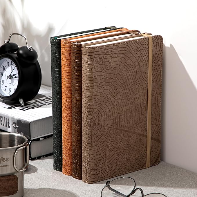 CAGIE Lined Journal for Men Women, Tree Growth Ring Leather Bound Journal Notebook, 256 Pages 100 GSM Journals for Writing, A5 Hardcover Journaling Notebooks for Work, Note Taking