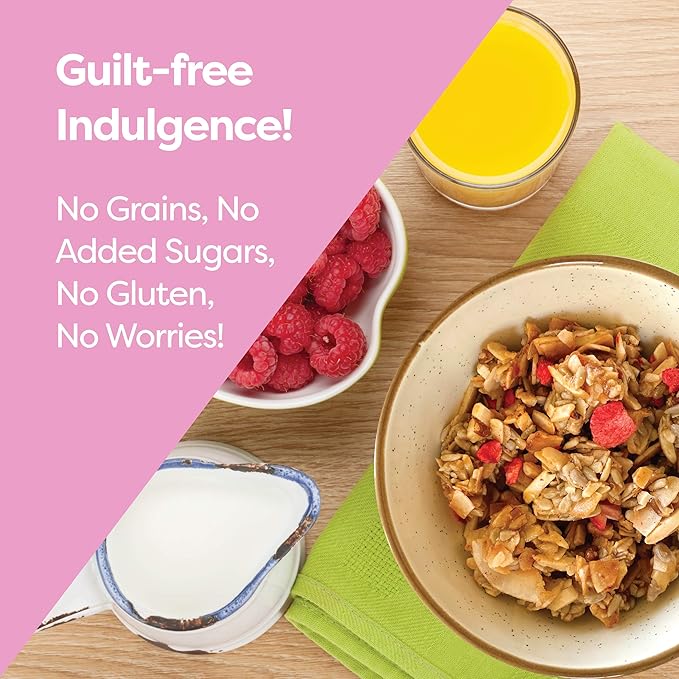 Kiss My Keto Sugar Free Granola, Strawberry Vanilla 4-Pack – Curb Cravings with Few Net Carbs – Allulose Sweetened, Resealable & Gluten-Free Crunchy Clusters – Grain Free Granola Great With Yogurt or Milk