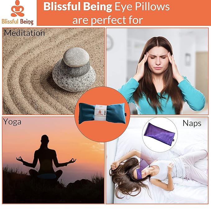 Lavender Eye Pillow | Hot or Cold Weighted Satin Eye Mask Perfect for Sleeping, Yoga, Meditation | Gifts for Women, Birthday, Teachers | Natural Herbal Relaxation | Made in USA (Aqua)