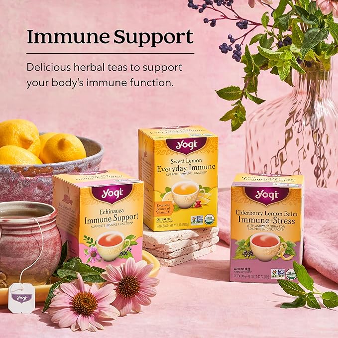 Yogi Tea Immune Support Tea Variety Pack - 16 Bags per Pack (3 Packs) - Immunity Support Sampler Set - Sweet Lemon Everyday Immune, Honey Chai Turmeric Vitality & More