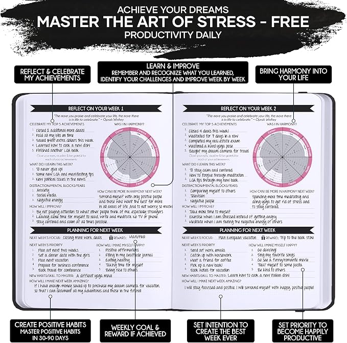 ADHD Planner for Adults - 5 Minute Gratitude & Manifestation Journal | 90-Day Undated Daily Planner for Positivity, Affirmations & Self Care | Guided Mindfulness, Reflection | Vision Board + Stickers