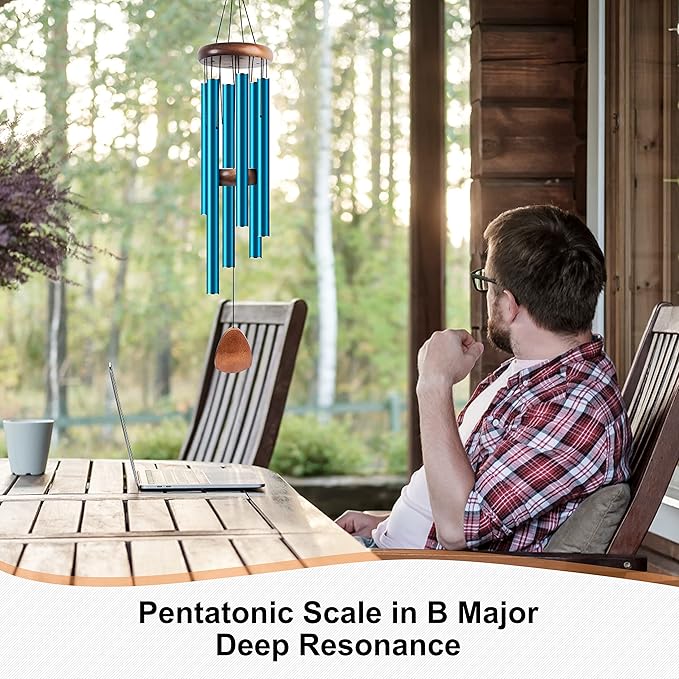 Large Aluminium Wind Chimes 37 Inches to Create a Zen Atmosphere Suitable for Outdoor, Garden, Patio Decoration. Classic Wind Chimes with Wind Catcher Suitable as A Gift for Unisex(Blue)