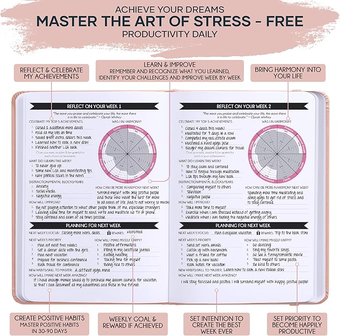 Self Care Journal & ADHD Planner for Adults - 5 Minute Journal, A 90 Days Planner, Creating Your Dream Life, Increase Productivity & Happiness, Vision Board, Guided & Gratitude Journal - Undated