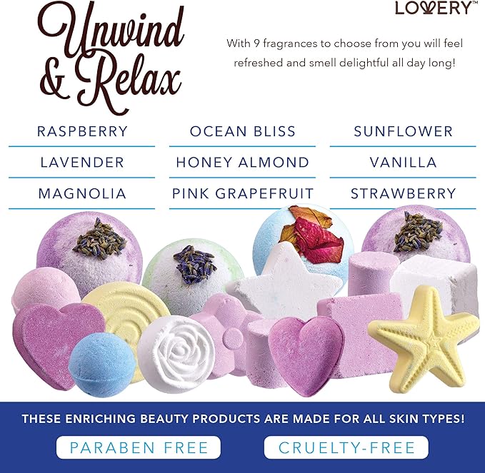 Bath Bombs Gift Set for Women, 17 Large Bath Fizzies in Assorted Colors, Shapes & Scents, Bath and Body Spa Set with Shea & Coco Butter, Ultra Rich Spa Set in Handmade Weaved Basket