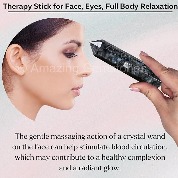 Amazing Gemstone Larvikite Crystal Wand Massage Stick - Pelvic Wand Gua Sha for Adults - Crystals and Healing Stones Massage Wands for Adults Gifts (Pointed)
