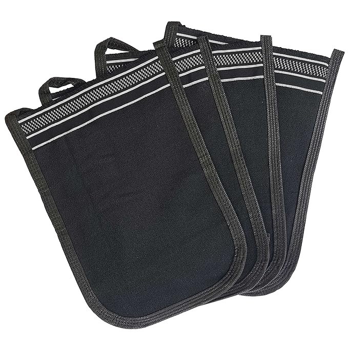 Turkish Exfoliating Gloves – Face & Body Exfoliation Mitts - Bath Hammam Spa Exfoliator Kese Glove - Body Scrub Glove to Remove Dead Skin – Brighten & Soften Skin – 4Pcs (Black & White)
