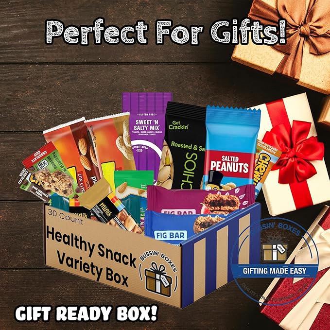 Healthy Snack Box with Individually Wrapped Snacks – Variety Pack for Adults, Office, School, and Travel – 30 Count Bulk Snack Box Assembled by Bussin Boxes