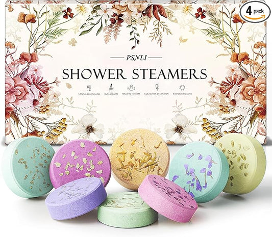 Shower Steamers Aromatherapy Stocking Stuffers 8 Scents, Christmas Gifts for Women Elegant Packaging Birthdays Gifts for Mom, Natural Essential Oil Home Spa Self Care & Relaxing