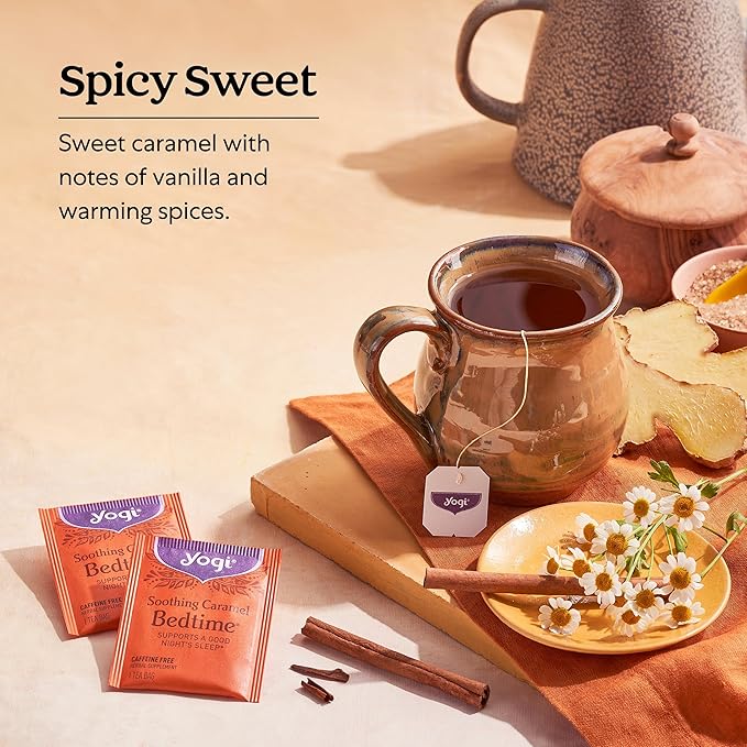 Yogi Tea Soothing Caramel Bedtime Tea - 16 Tea Bags per Pack (6 Packs) - Calming Sleep Tea - Supports Good Sleep - Includes Chamomile Flower, Rooibos Leaf, Roasted Chicory Root & More