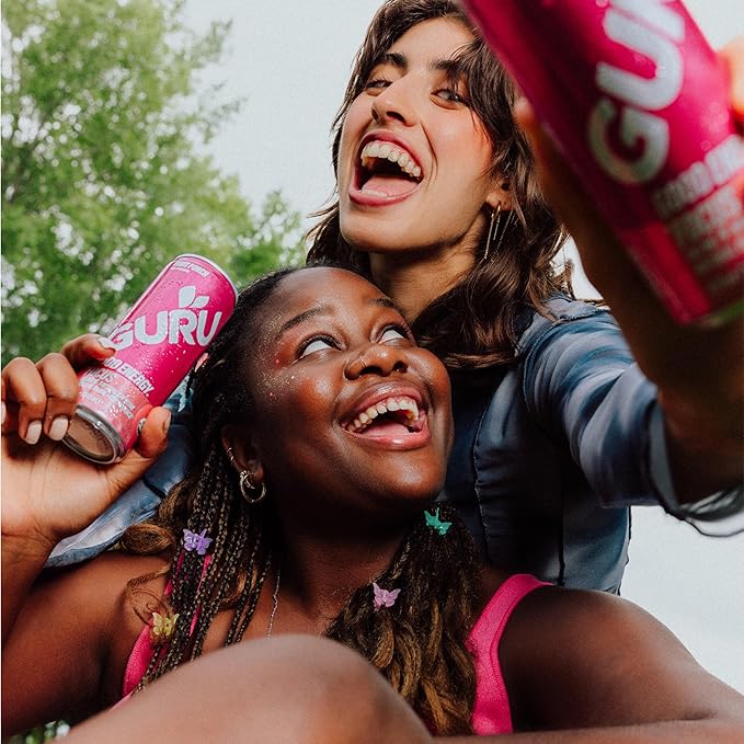 GURU Fruit Punch Organic Energy Drinks, Clean Energy Drink with Plant Based Natural Caffeine from Green Tea + Focus with L Theanine, Gluten Free and Vegan, 140MG Caffeine, 12oz (Pack of 24)