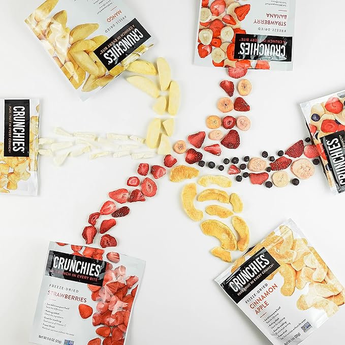 Crunchies Freeze-Dried Fruits, 100% All Natural Crispy Fruit, Non GMO and Kosher, Resealable Freeze Dried Fruit Snack Packs, Pack of 6 (Variety Pack)