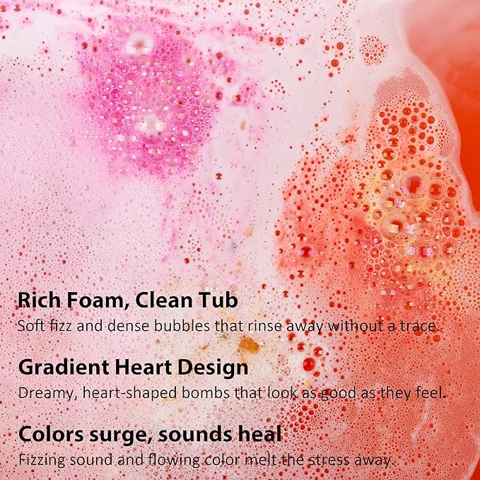 Heart-Shaped Bath Bomb Set – 9 Colorful Fizzies with Essential Oils, Spa & Stress Relief Gifts for Her & Him, Ideal for Birthday, Mother’s Day, Valentine’s Day & More