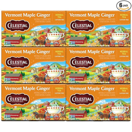 Celestial Seasonings Herbal Tea, Vermont Maple Ginger, Caffeine Free, 20 Count (Pack of 6)